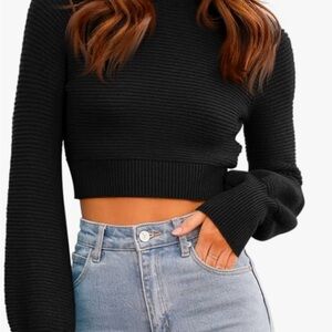 Black Ribbed Knit Crop Sweater